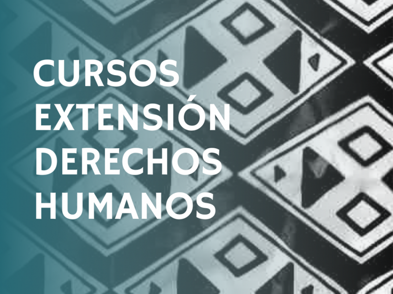 sobre fondo azul y trama mosaico africano, se lee el texto Cursos de Extensión y Derechos Humanos